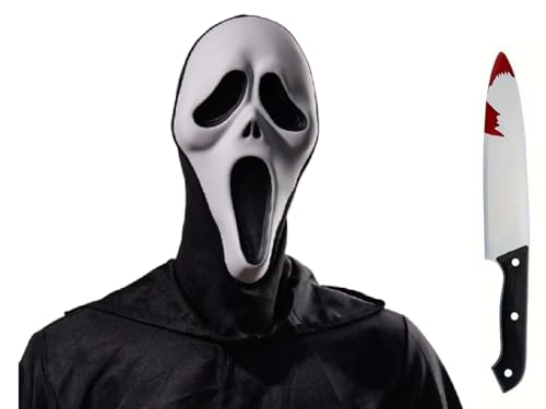 Boolavard 2-teiliges Halloween Masken und Messerset, Scream Maske, Ghostface-Maske, Scream Kostüm, Horror Kostüm, gruselige Geister Gesichtsmaske Boolavard 2-teiliges Halloween Masken und Messerset, Scream Maske, Ghostface-Maske, Scream Kostüm, Horror Kostüm, gruselige Geister Gesichtsmaske von Boolavard