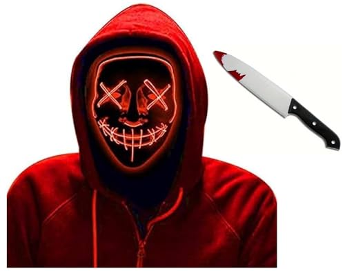 Boolavard 2-teiliges Halloween-Set mit gruseligen Masken und Messern, Cosplay-LED-Kostümmaske mit Drahtbeleuchtung für Festivalpartys Boolavard 2-teiliges Halloween-Set mit gruseligen Masken und Messern, Cosplay-LED-Kostümmaske mit Drahtbeleuchtung für Festivalpartys von Boolavard