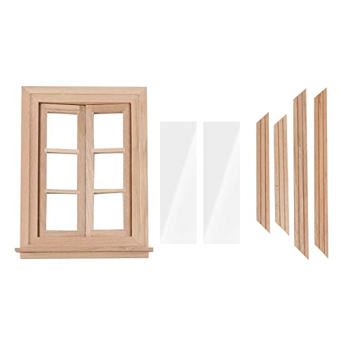 Booso 1:12 Miniatur-Doppelfenster aus Holz mit 6 Scheiben Rahmen und Glasplatte Puppenhaus DIY Doppelfenster Zubehör für Puppenhaus Dekoration von Booso