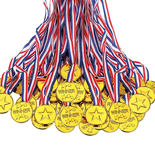 Booso 100 StüCk Kinder-Kunststoff-Gewinnermedaillen Goldgewinner-Medaillen für Olympischen Stil, Partydekorationen und Auszeichnungen von Booso