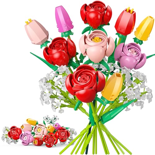 Blumenstrauß-Bausatz, 4 Rosen und 4 Tulpen, 680 Teile, 13 Stile, Deko-Bouquet für Zuhause und das Büro, Geschenk für Frauen, Kinder, Erwachsene, Valentinstag, Muttertag, Geburtstage, Sie oder Ihn Blumenstrauß-Bausatz, 4 Rosen und 4 Tulpen, 680 Teile, 13 Stile, Deko-Bouquet für Zuhause und das Büro, Geschenk für Frauen, Kinder, Erwachsene, Valentinstag, Muttertag, Geburtstage, Sie oder Ihn von Booyuer