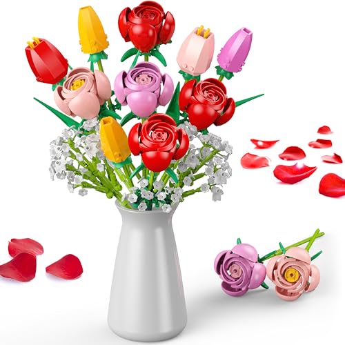 Booyuer Blumenstrauß-BAU-Set, 13 Stilrichtungen Nie verblassender Strauß mit 4 Rosen & 4 Tulpen, Geschenk für Kinder, Erwachsene, Valentinstag, Muttertag, Geburtstags für Sie oder Ihn, 680 PCS Booyuer Blumenstrauß-BAU-Set, 13 Stilrichtungen Nie verblassender Strauß mit 4 Rosen & 4 Tulpen, Geschenk für Kinder, Erwachsene, Valentinstag, Muttertag, Geburtstags für Sie oder Ihn, 680 PCS von Booyuer