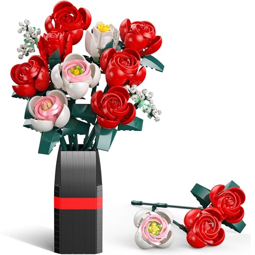 Booyuer Rosenstrauß-Bausatz für Erwachsene, 841 Teile, Künstliches Blumen Set mit ausbaubarem Vase, Geschenk für Kindergeburtstag, für Sie & Ihn, Valentinstag & Muttertag Booyuer Rosenstrauß-Bausatz für Erwachsene, 841 Teile, Künstliches Blumen Set mit ausbaubarem Vase, Geschenk für Kindergeburtstag, für Sie & Ihn, Valentinstag & Muttertag von Booyuer