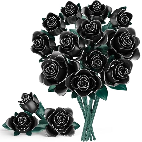Schwarze Rosen Blumen Bausteine, 634 PCS Blumenstrauß Verstellbare Blütenblätter & Blätter, Flowers Kit Geschenk für Erwachsene & Kinder Geburtstag, Muttertag, Valentinstag für Sie oder Ihn von Booyuer