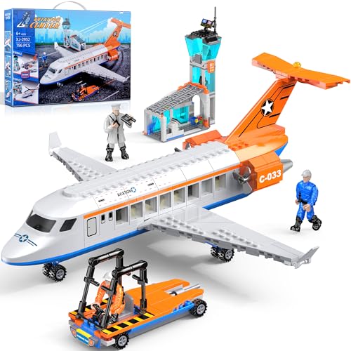 Stadt Flughafen Flugzeug Baukasten, 796 PCS Passagierflugzeug Baustein 3 in 1 STEM Spielzeug Aviation Center mit Bus/LKW Radar/Tower Shuttle, Geschenk für Kinder ab 6 7 8-12+ Jahren von Booyuer