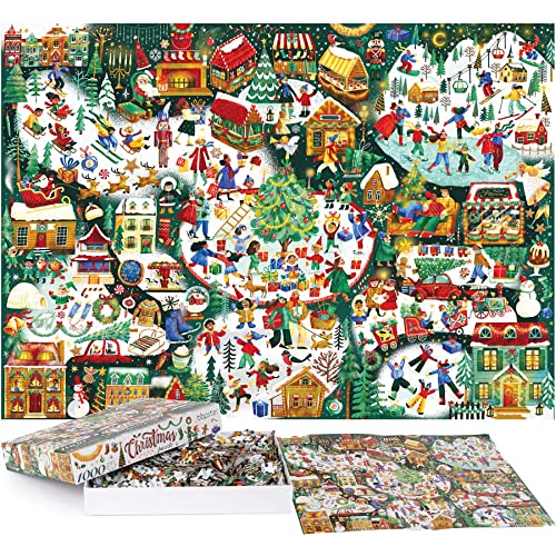 1000 Teile Puzzle für Erwachsene – Weihnachten illustriertes Thema – Weihnachten Puzzle für Erwachsene und Kinder – Familienspaß Weihnachtspuzzle – 100% recyceltes Puzzle von bopster von Bopster