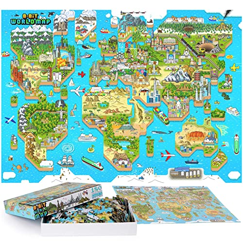 Puzzle Kinder/Weltkarte Puzzle Kinder - 180 Teile Retro-Gaming im 8-Bit-Stil Weltkarte Puzzle ab 5 / Puzzle ab 6 + Jigsaw Puzzle mit 100% Recycelte Karton von bopster von Bopster