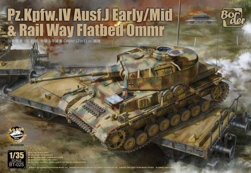 Pz.Kpfw. IV Ausf. J Early/Mid & Rail Way Flatbed Ommr (2 in 1) von Border Model
