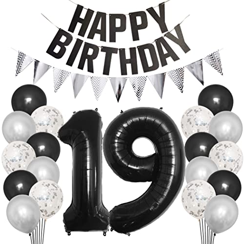 Borsgye 19. Geburtstag Deko Set 19 Jahr Geburtstagsdeko Ballon Männer Junge Frauen Schwarz Happy Birthday Banner Silber Glitzernder Dreiecks Banner Konfetti Luftballons Schwarz Folienballon Zahl 19 Borsgye 19. Geburtstag Deko Set 19 Jahr Geburtstagsdeko Ballon Männer Junge Frauen Schwarz Happy Birthday Banner Silber Glitzernder Dreiecks Banner Konfetti Luftballons Schwarz Folienballon Zahl 19 von Borsgye