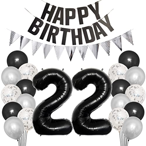 Borsgye 22. Geburtstag Deko Set 22 Jahr Geburtstagsdeko Ballon Männer Junge Frauen Schwarz Happy Birthday Banner Silber Glitzernder Dreiecks Banner Konfetti Luftballons Schwarz Folienballon Zahl 22 Borsgye 22. Geburtstag Deko Set 22 Jahr Geburtstagsdeko Ballon Männer Junge Frauen Schwarz Happy Birthday Banner Silber Glitzernder Dreiecks Banner Konfetti Luftballons Schwarz Folienballon Zahl 22 von Borsgye