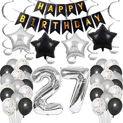 Borsgye 27. Geburtstag Dekoration Set 27 Jahr Geburtstagsdeko Ballon Männer Junge Frauen Schwarz Happy Birthday Banner Folie Sterne Luftballons Konfetti Luftballons Silber Folienballon Zahl 27 Borsgye 27. Geburtstag Dekoration Set 27 Jahr Geburtstagsdeko Ballon Männer Junge Frauen Schwarz Happy Birthday Banner Folie Sterne Luftballons Konfetti Luftballons Silber Folienballon Zahl 27 von Borsgye