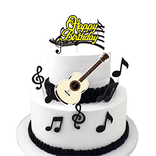 Borsgye 40 Stück Musik Noten Cupcake Toppers Gitarre Kuchen Topper Happy Birthday Tortendeko Gitarre Cake Torten Muffin Deko Acryl Kuchenaufsatz für Geburtstags Musikalische Thema Party von Borsgye