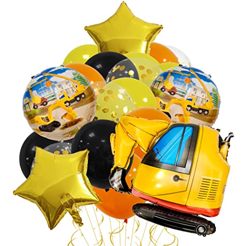 Borsgye Bagger Geburtstag Deko BAU Geburtstagsfeier Dekoration Set Konstruktion Bagger Lastwagen Kran Pentagramm Folienballons Konstruktion Latex Ballons Kits – Gabelstapler von Borsgye