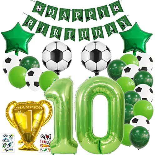 Borsgye 27 Stück Fußball Luftballon Set Jungen Große Trophäe Ballon Kindergeburtstag Deko Luftballon Folienballon Latexballons Alles Gute zum Geburtstagsballon mit Happy Birthday Banner – Zahl 10 von Borsgye