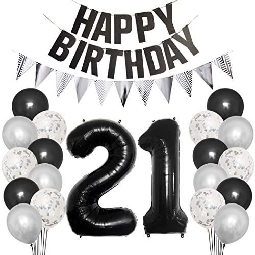 Borsgye 21. Geburtstag Deko Set 21 Jahr Geburtstagsdeko Ballon Männer Junge Frauen Schwarz Happy Birthday Banner Silber Glitzernder Dreiecks Banner Konfetti Luftballons Schwarz Folienballon Zahl 21 Borsgye 21. Geburtstag Deko Set 21 Jahr Geburtstagsdeko Ballon Männer Junge Frauen Schwarz Happy Birthday Banner Silber Glitzernder Dreiecks Banner Konfetti Luftballons Schwarz Folienballon Zahl 21 von Borsgye