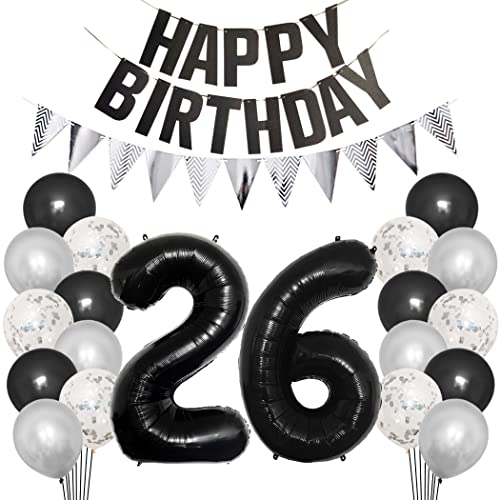 Borsgye 26. Geburtstag Deko Set 26 Jahr Geburtstagsdeko Ballon Männer Junge Frauen Schwarz Happy Birthday Banner Silber Glitzernder Dreiecks Banner Konfetti Luftballons Schwarz Folienballon Zahl 26 Borsgye 26. Geburtstag Deko Set 26 Jahr Geburtstagsdeko Ballon Männer Junge Frauen Schwarz Happy Birthday Banner Silber Glitzernder Dreiecks Banner Konfetti Luftballons Schwarz Folienballon Zahl 26 von Borsgye