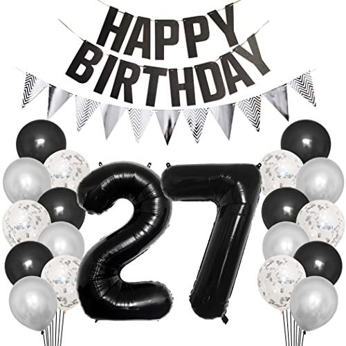 Borsgye 27. Geburtstag Deko Set 27 Jahr Geburtstagsdeko Ballon Männer Junge Frauen Schwarz Happy Birthday Banner Silber Glitzernder Dreiecks Banner Konfetti Luftballons Schwarz Folienballon Zahl 27 Borsgye 27. Geburtstag Deko Set 27 Jahr Geburtstagsdeko Ballon Männer Junge Frauen Schwarz Happy Birthday Banner Silber Glitzernder Dreiecks Banner Konfetti Luftballons Schwarz Folienballon Zahl 27 von Borsgye