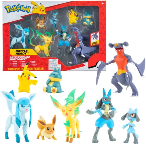 Pokemon Figuren Set 8 Pack – 5-11 cm Figur – Garchomp, Pikachu, Eevee, Lucario, Riolu, Munchlax, Glaceon & Leafeon - Neue 2023 - Offiziell Spielzeug von Pokémon