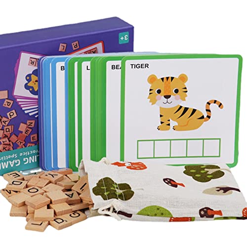 Botiniv 2 Pcs -Rechtschreibspiel, Holzbuchstabierspiele - Alphabet-passende Spielkarten | Passendes Alphabet-Wortspiel, Alphabet-Buchstaben, Lernkarten, Lernspielzeug von Botiniv