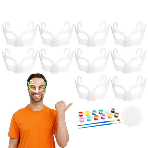 Botiniv Karneval-Gesichtsbedeckung zum Basteln, Blanko-Maskerade-Gesichtsbedeckung - Blanko-Gesichtsbedeckungsset zum Selbermachen aus Papier | Weißes, bemalbares Kunsthandwerkszubehör mit Pinseln für von Botiniv