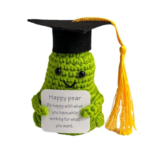 Emotional Support Pickle | 3,5 Zoll Pocket Hug Positive Gurke Frosch Puppe | Gehäkelte Pickle Spielzeug mit Abschlussmütze | Inspirierendes Pickle Ornament für Familie Freunde als Geschenke von Botiniv