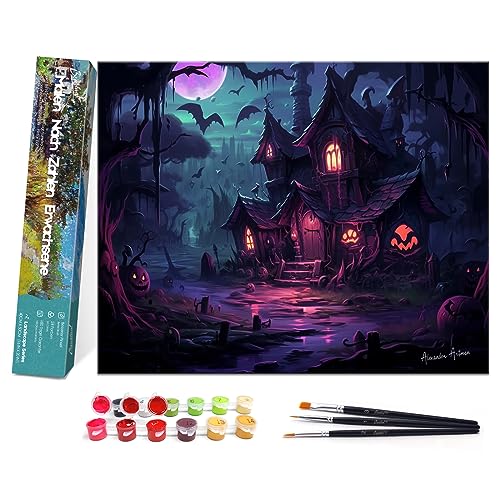 Bougimal Malen Nach Zahlen Erwachsene Halloween Landschaft ohne Rahmen inklusive Pinsel und Acrylfarben - 40 x 50 cm, Schloss 1 Bougimal Malen Nach Zahlen Erwachsene Halloween Landschaft ohne Rahmen inklusive Pinsel und Acrylfarben - 40 x 50 cm, Schloss 1 von Bougimal