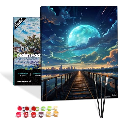 Bougimal Malen Nach Zahlen Erwachsene Landschaft mit Rahmen inklusive Pinsel und Acrylfarben - 40 x 50 cm, Gleis bei Mondschein Bougimal Malen Nach Zahlen Erwachsene Landschaft mit Rahmen inklusive Pinsel und Acrylfarben - 40 x 50 cm, Gleis bei Mondschein von Bougimal