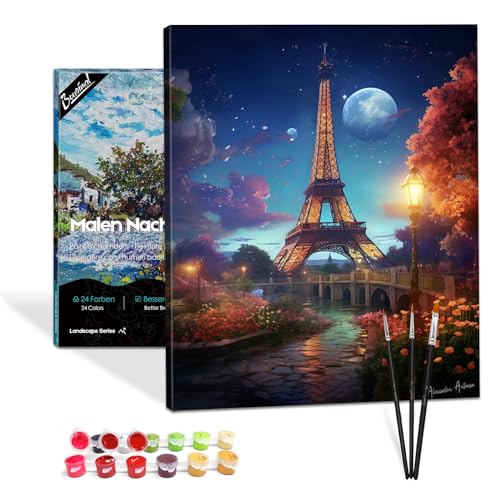 Bougimal Malen Nach Zahlen Erwachsene Landschaft mit Rahmen inklusive Pinsel und Acrylfarben - 40 x 50 cm, Mondscheinnacht Turm Bougimal Malen Nach Zahlen Erwachsene Landschaft mit Rahmen inklusive Pinsel und Acrylfarben - 40 x 50 cm, Mondscheinnacht Turm von Bougimal