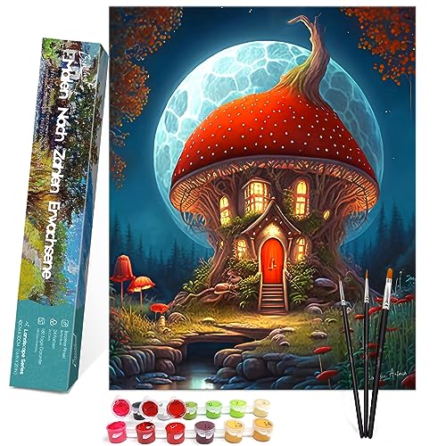 Bougimal Malen Nach Zahlen Erwachsene Landschaft ohne Rahmen inklusive Pinsel und Acrylfarben - 40 x 50 cm, Pilzhaus Bougimal Malen Nach Zahlen Erwachsene Landschaft ohne Rahmen inklusive Pinsel und Acrylfarben - 40 x 50 cm, Pilzhaus von Bougimal