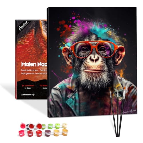 Bougimal Malen Nach Zahlen Erwachsene Tiere mit Rahmen inklusive Pinsel und Acrylfarben - 40 x 50 cm, Orang-Utan Bougimal Malen Nach Zahlen Erwachsene Tiere mit Rahmen inklusive Pinsel und Acrylfarben - 40 x 50 cm, Orang-Utan von Bougimal