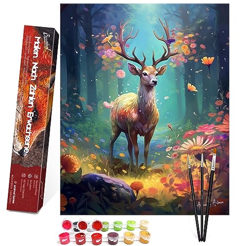 Bougimal Malen Nach Zahlen Erwachsene Tiere ohne Rahmen inklusive Pinsel und Acrylfarben - 40 x 50 cm, Dschungel-Hirsch 2 Bougimal Malen Nach Zahlen Erwachsene Tiere ohne Rahmen inklusive Pinsel und Acrylfarben - 40 x 50 cm, Dschungel-Hirsch 2 von Bougimal