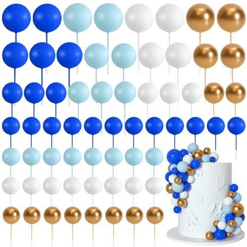 Bouiexye 75 Stück Cake Topper Decoration Tortendeko Kugeln Deko Torte Kuchendeko für Geburtstag Party Babyparty Kuchendekoration Hochzeit（Dunkelblau, Blau, Gold, Weiß） von Bouiexye