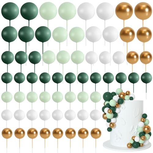 Bouiexye 75 Stück Cake Topper Decoration Tortendeko Kugeln Deko Torte Kuchendeko für Geburtstag Party Babyparty Kuchendekoration Hochzeit（Grün Gold Weiß） von Bouiexye