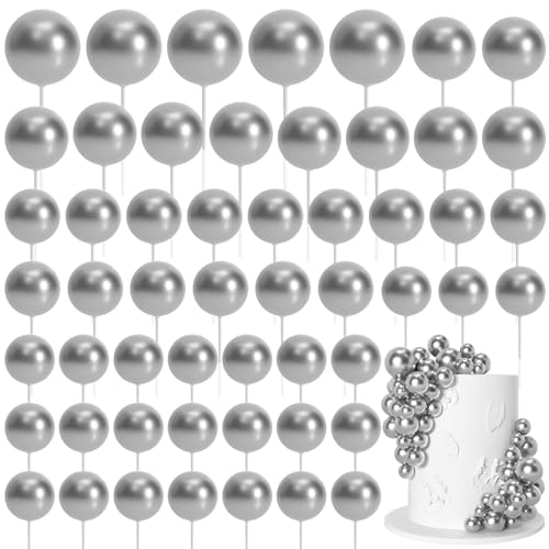 Bouiexye 75 Stück Cake Topper Decoration Tortendeko Kugeln Deko Torte Kuchendeko für Geburtstag Party Babyparty Kuchendekoration Hochzeit（Silber） von Bouiexye