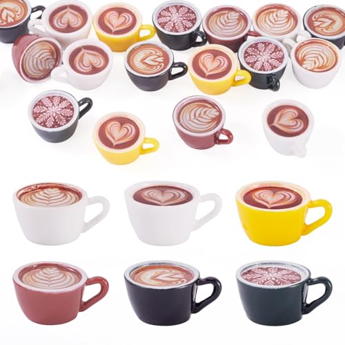 Boutigem Mini-Kaffeetassen aus Kunstharz, Miniatur-Statuen, 6 Farben, 26 x 20 x 12 mm, für Essen, Getränke, Kaffee, Miniatur, Puppenhaus-Ornamente, Schreibtisch, Halloween, Weihnachten von Boutigem