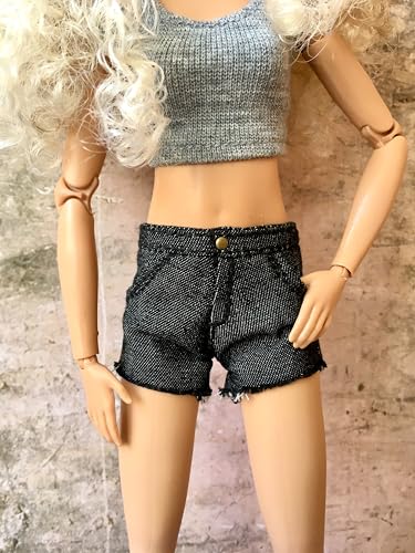 BQ‑ASH – Jeansshorts mit Raw-Hem-Saum aus grauem Denim für Modepuppen 29 cm (1/6 Puppen) von Bouutique