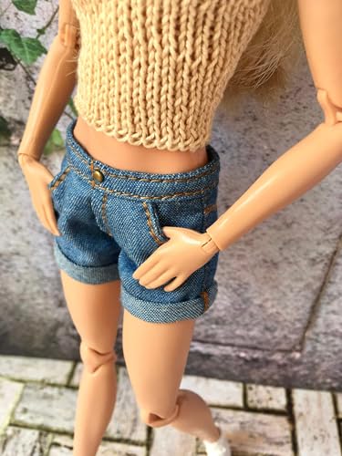 BQ-AYLA – Roll-up Jeansshorts für Modepuppen 29 cm (1/6 Puppen) Orange Stitching von Bouutique