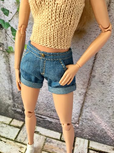 BQ-AYLA – Roll-up Jeansshorts für Modepuppen 29 cm Beige Stitching von Bouutique