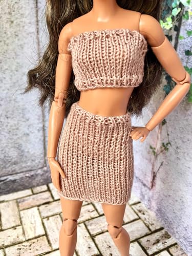 BQ‑Arin – Gestricktes Set aus Top und Rock für Modepuppen 29 cm (1/6 Puppen) Beige von Bouutique