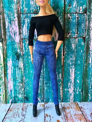 BQ‑Azure – Blaue Stretch-Jeggings aus Denim-Jersey für Modepuppen 29 cm (1/6 Puppen) von Bouutique