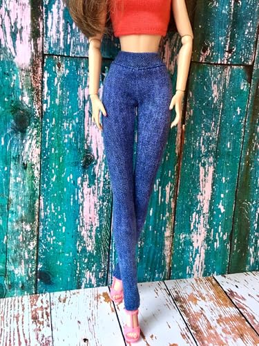 BQ‑Azure – Blaue Stretch-Jeggings aus Denim-Jersey für Modepuppen 30 cm (1/6 Puppen) von Bouutique