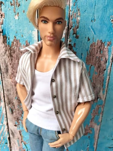 BQ‑CALAY – Sommerhemd aus Baumwolle für Ken-Puppen 30 cm Beige Stripes Ken Muscular BQ‑CALAY – Sommerhemd aus Baumwolle für Ken-Puppen 30 cm Beige Stripes Ken Muscular von Bouutique