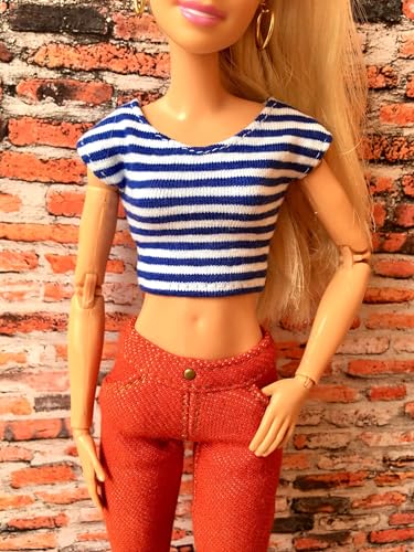 BQ‑CALY – Gestreiftes Crop-T-Shirt für Modepuppen 29 cm / 11,5 Zoll / Blue von Bouutique