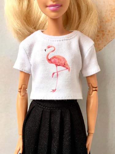 BQ-FLAMI – Cropped-Shirt mit Flamingo-Print für Modepuppen 29 cm (1/6 Puppen) Snap Button von Bouutique