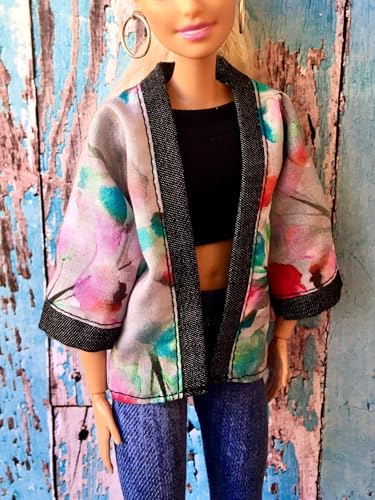 BQ‑Kimi – Kimono-Jacke mit Blumenmuster und Denim-Details für Modepuppen 29 cm (1/6 Puppen) von Bouutique