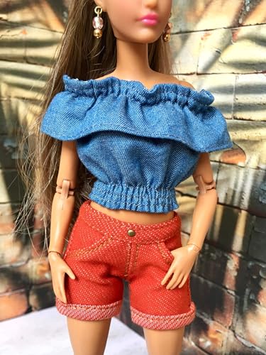 BQ‑LEA – Schulterfreies Denim-Top mit Rüschenkragen für Modepuppen 29 cm (1/6 Puppen) von Bouutique