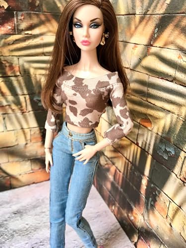 BQ‑LUNIA – Schulterfreies Top mit Blumenmuster für Modepuppen 30 cm (1/6 Puppen) Beige Animal Print von Bouutique