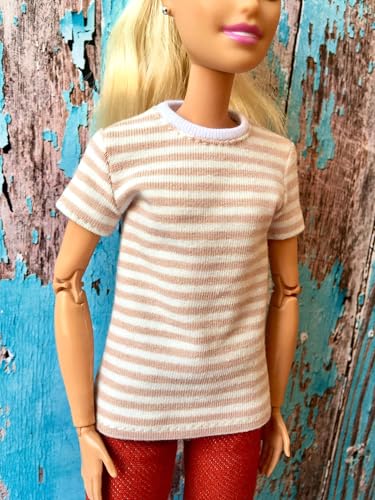 BQ‑MARIN – Gestreiftes T-Shirt mit kurzen Ärmeln für Modepuppen 29 cm / 11,5 Zoll / Beige BQ‑MARIN – Gestreiftes T-Shirt mit kurzen Ärmeln für Modepuppen 29 cm / 11,5 Zoll / Beige von Bouutique