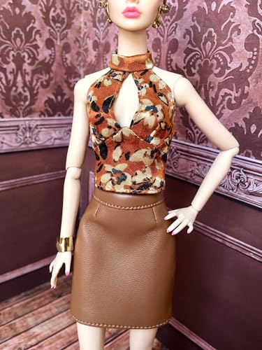 BQ-Sena – Satin-Halter-Top mit braun-goldenem Blumenmuster für Modepuppen 30 cm BQ-Sena – Satin-Halter-Top mit braun-goldenem Blumenmuster für Modepuppen 30 cm von Bouutique