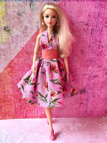 BQ‑TAYVI – Blumen-Halterkleid mit weiter Rockform für Modepuppen 29 cm (1/6 Puppen) Floral Pink von Bouutique